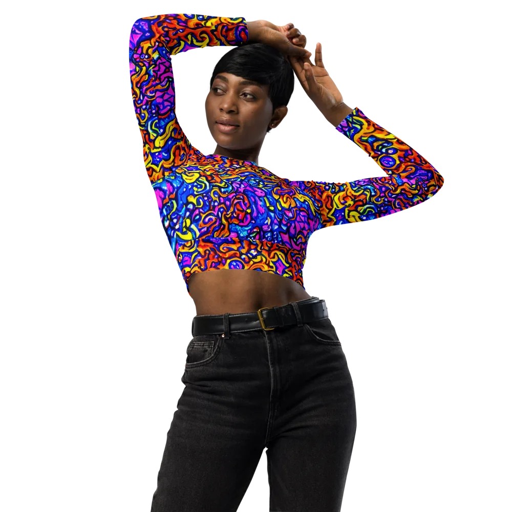 Saturated Whirl on Long Sleeve Crop Top — Front