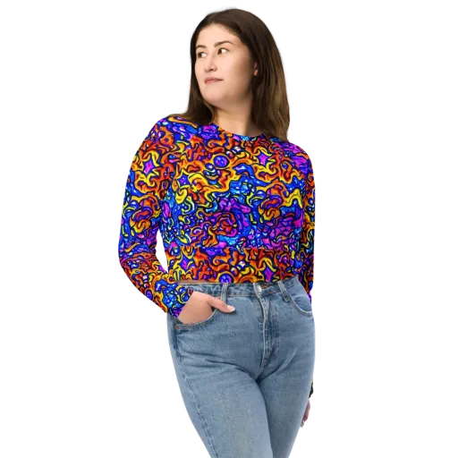 Saturated Whirl on a Long Sleeve Crop Top