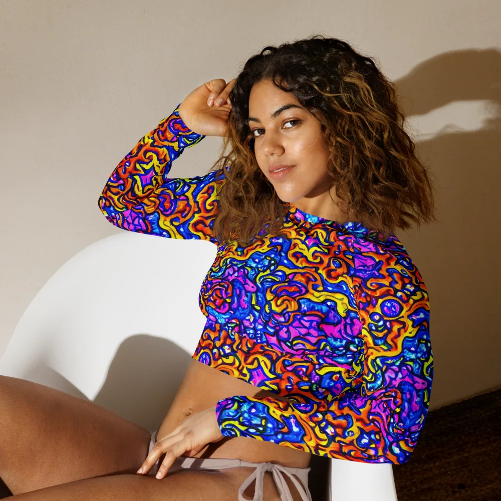 Saturated Whirl on Long Sleeve Crop Top — Left Front