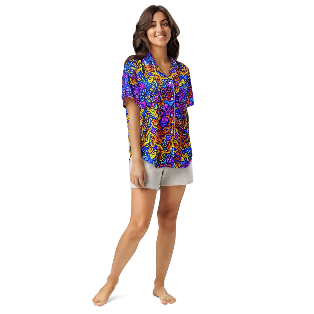 Saturated Whirl on Women's Short Sleeve Pajama Top — Front