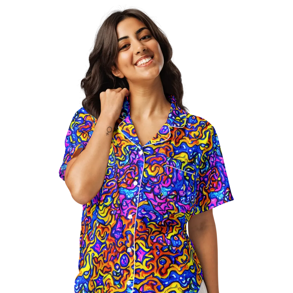 Saturated Whirl on Women's Short Sleeve Pajama Top — Front