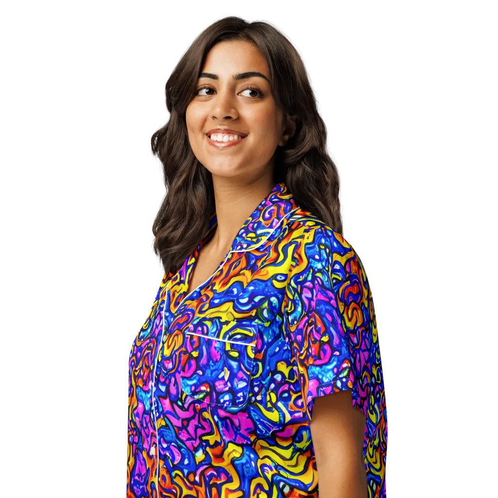 Saturated Whirl on Women's Short Sleeve Pajama Top — Left Front