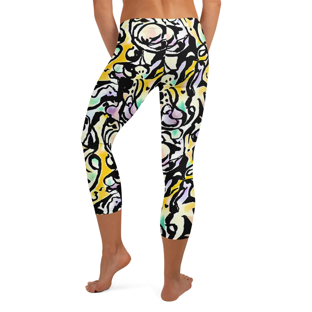 Pastel Ink Riot on Capri Leggings — Back
