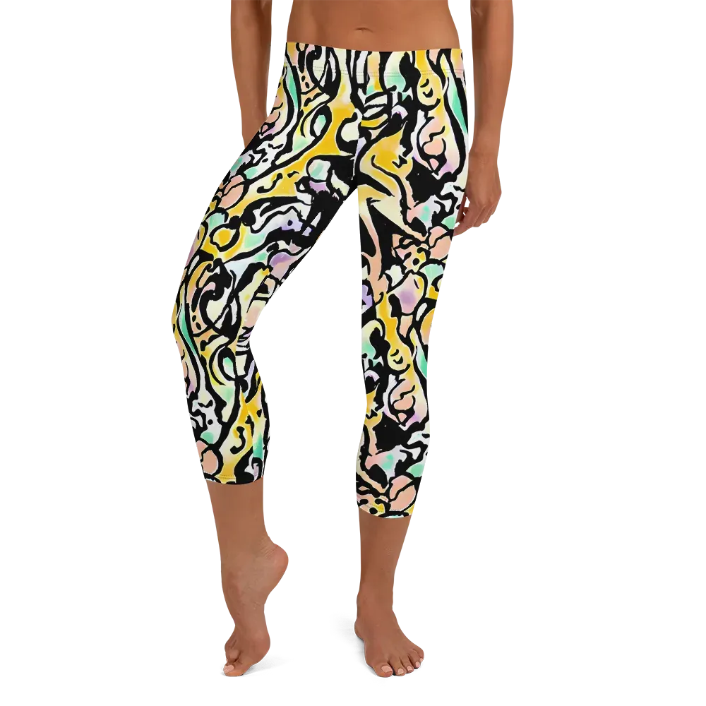 Pastel Ink Riot on Capri Leggings — Front