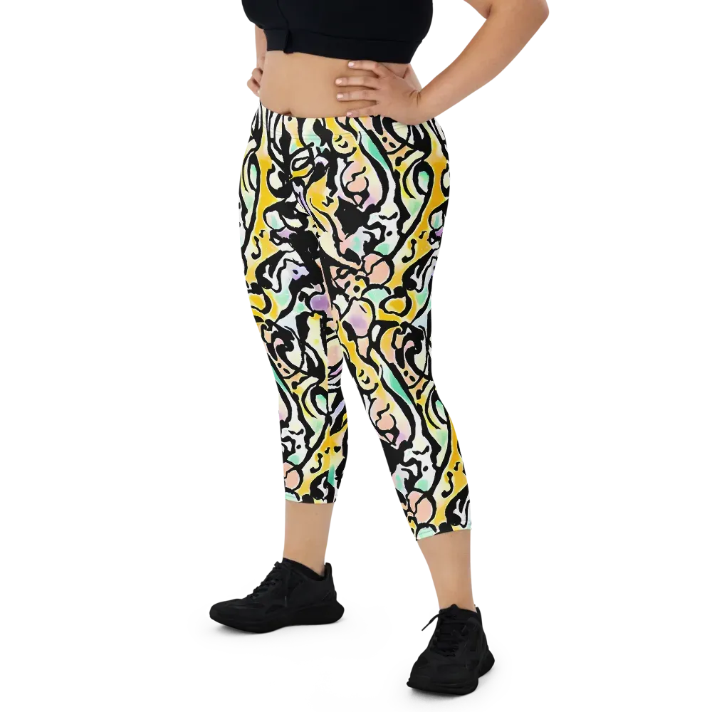 Pastel Ink Riot on Capri Leggings — Front