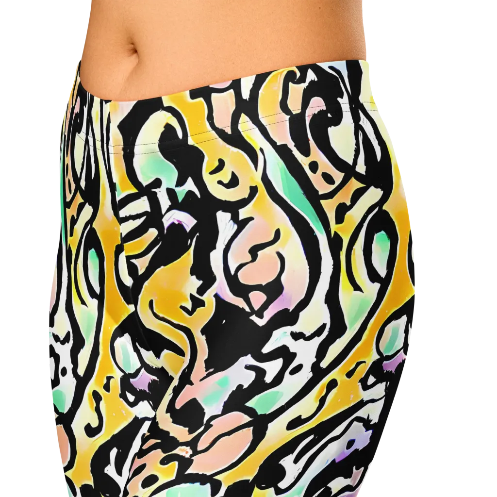 Pastel Ink Riot on Capri Leggings — Zoomed-in