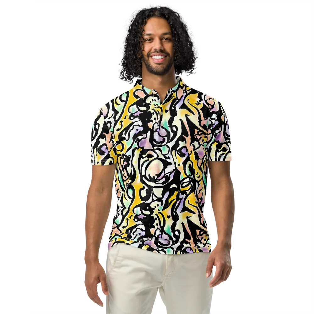 Pastel Ink Riot on Men's Slim Fit Polo Shirt — Front