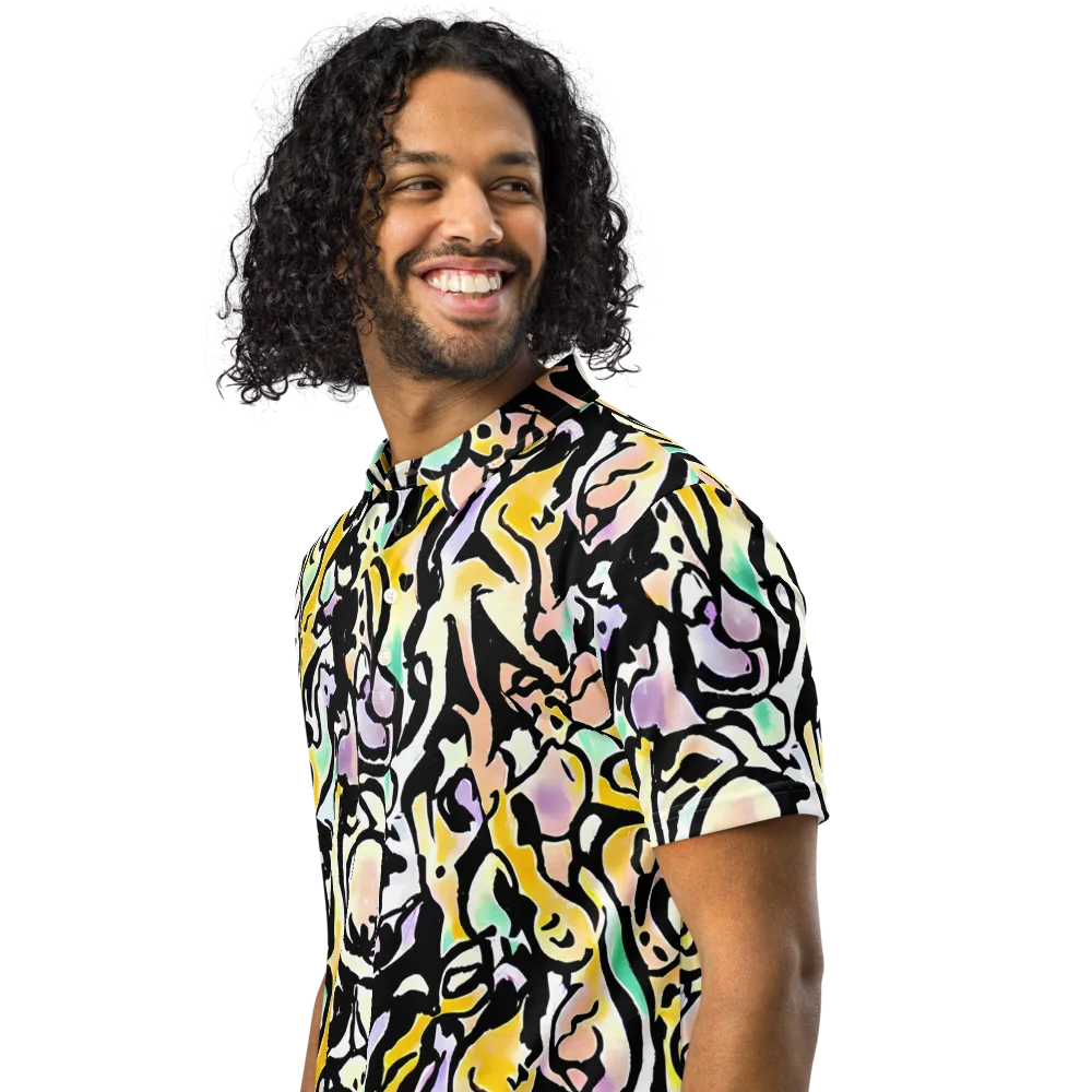 Pastel Ink Riot on Men's Slim Fit Polo Shirt — Left Front