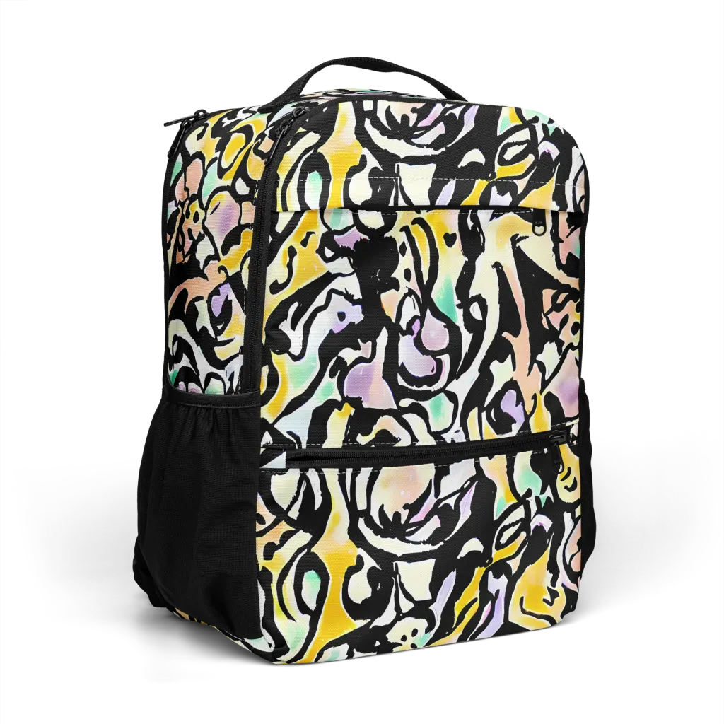 Pastel Ink Riot on Utility Backpack — Right Front