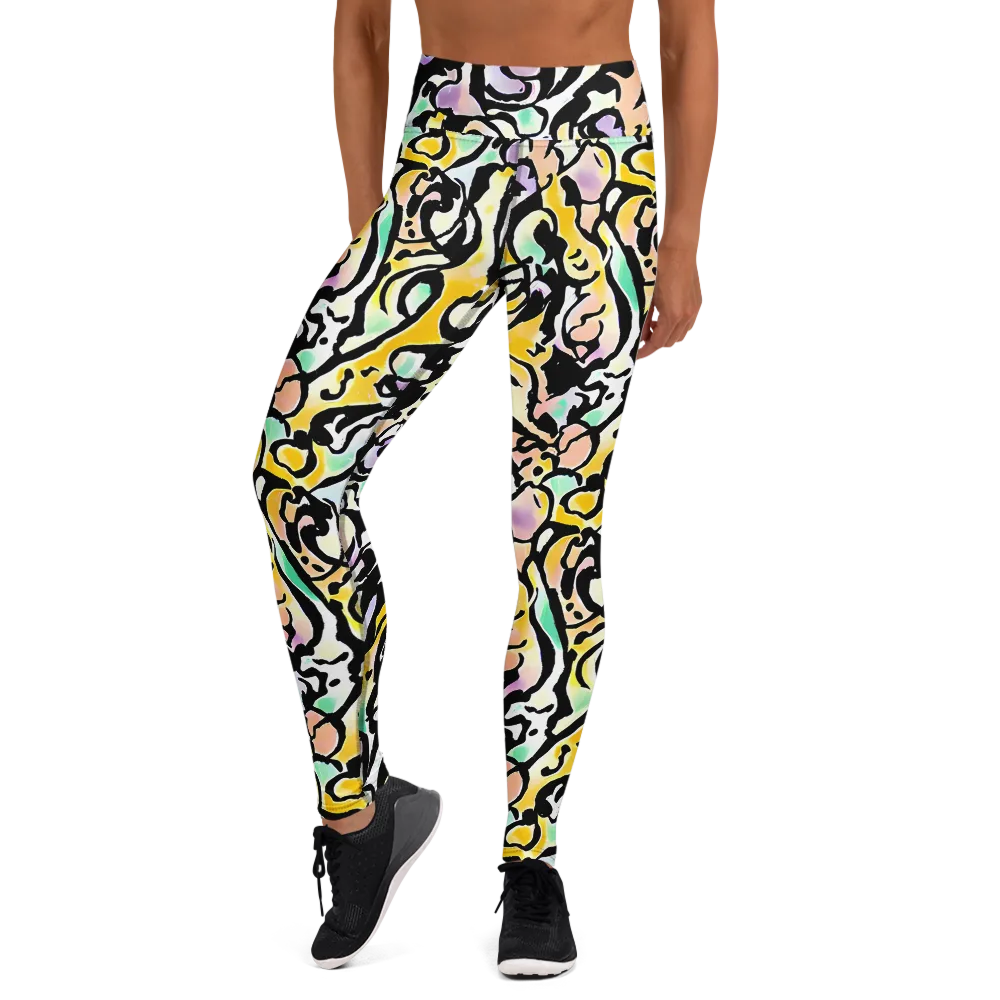 Pastel Ink Riot on Yoga Leggings — Front