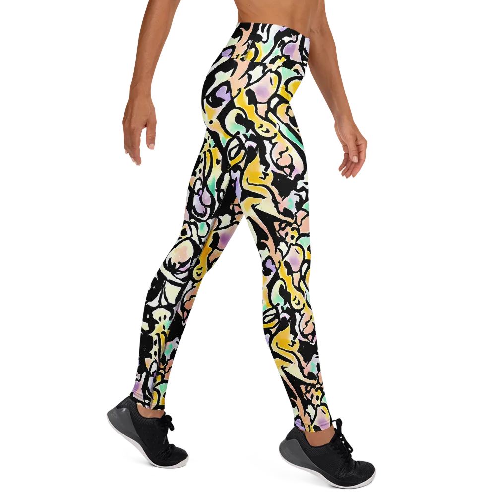 Pastel Ink Riot on Yoga Leggings — Right