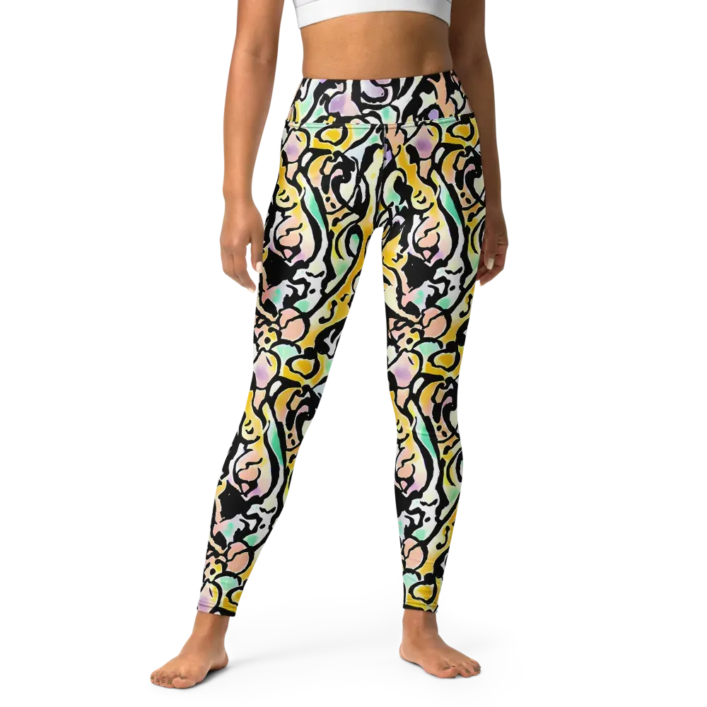 Pastel Ink Riot on Yoga Leggings — Front