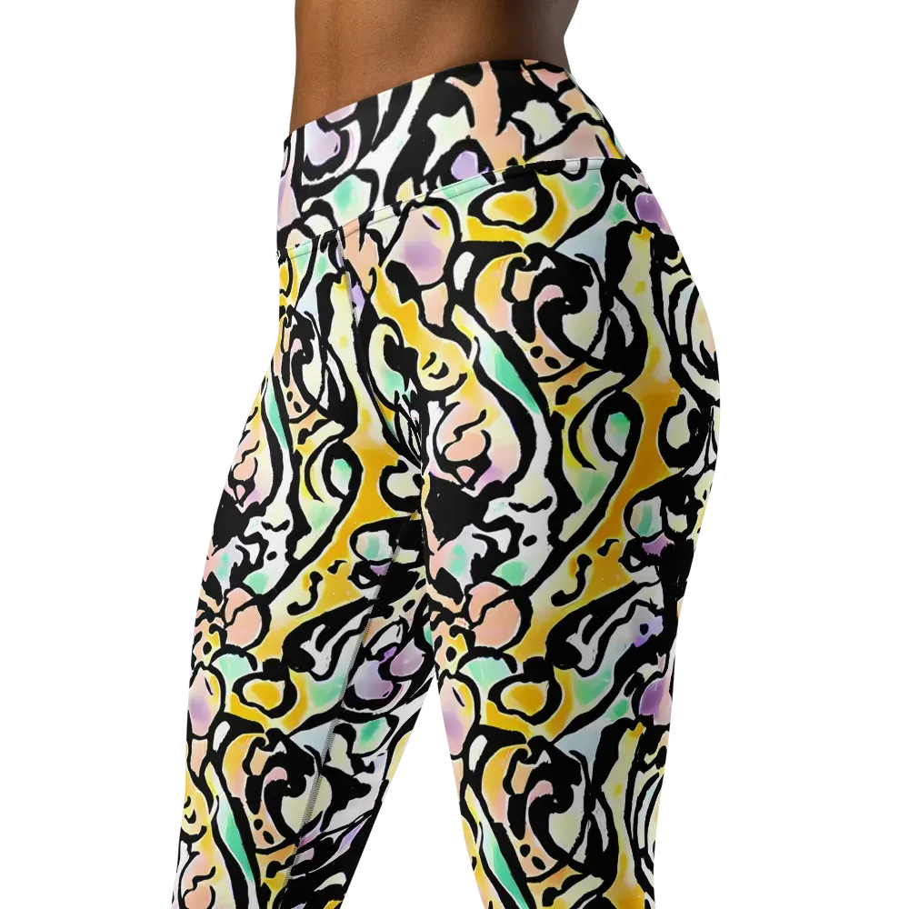 Pastel Ink Riot on Yoga Leggings — Left Front