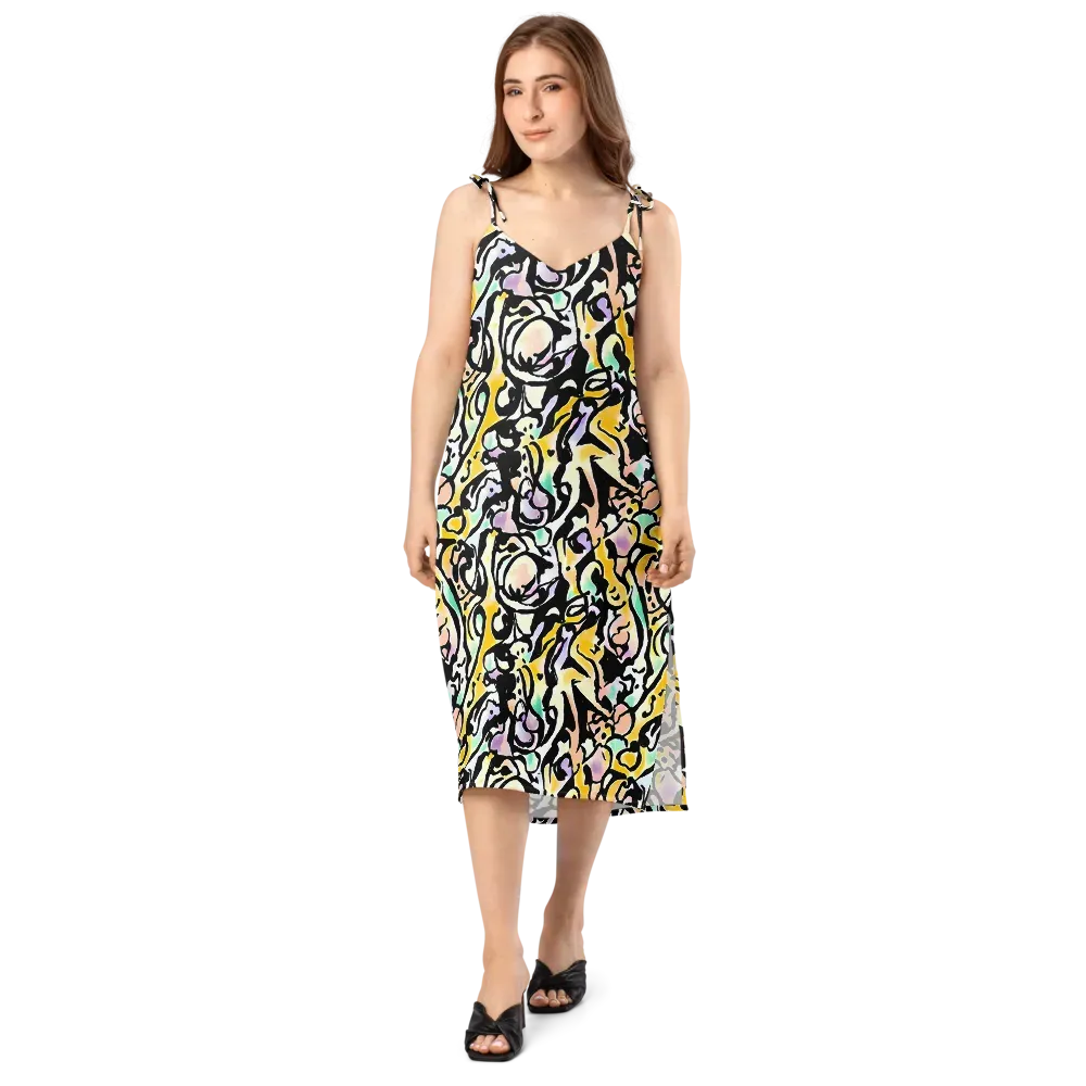 Pastel Ink Riot on Slip Dress — Front