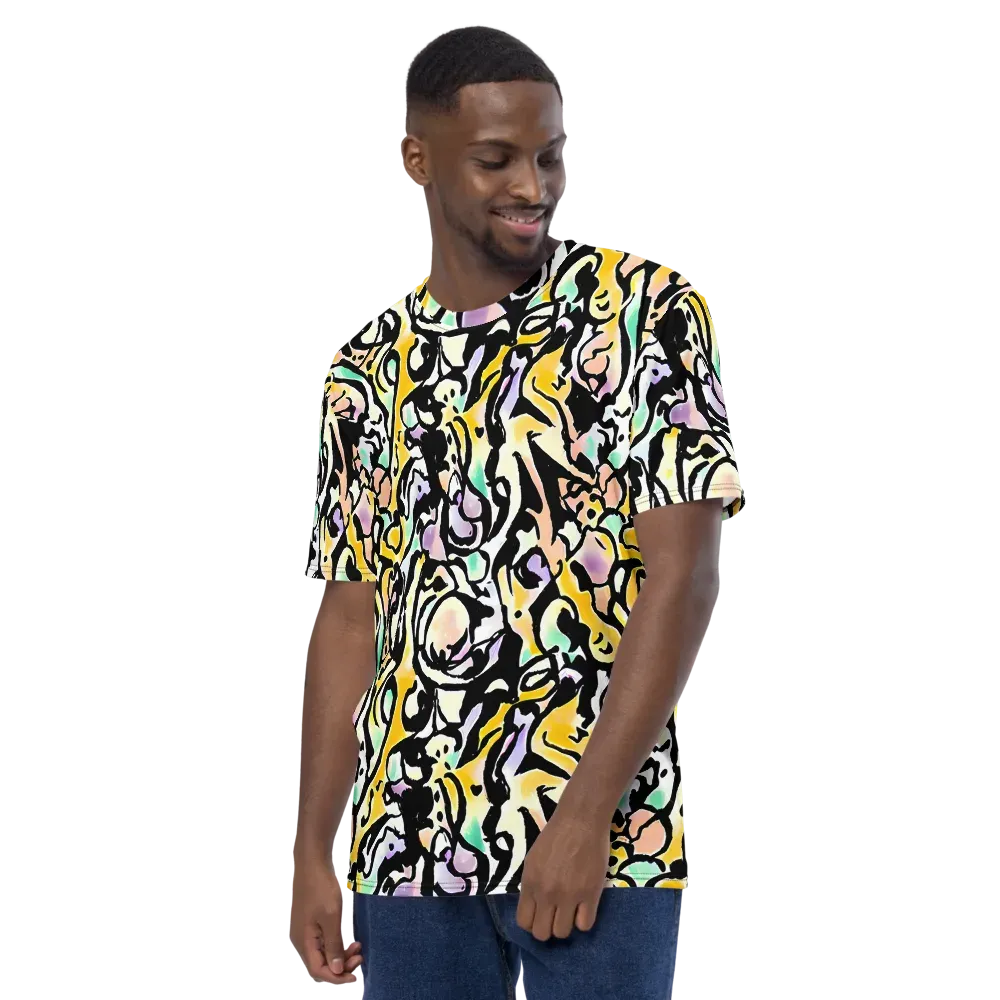 Pastel Ink Riot on Men's Crew Neck T-Shirt — Left