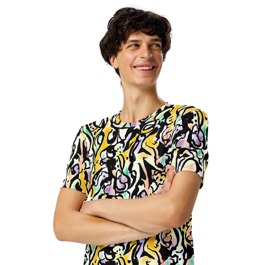 Pastel Ink Riot on Men's Crew Neck T-Shirt — Left Front