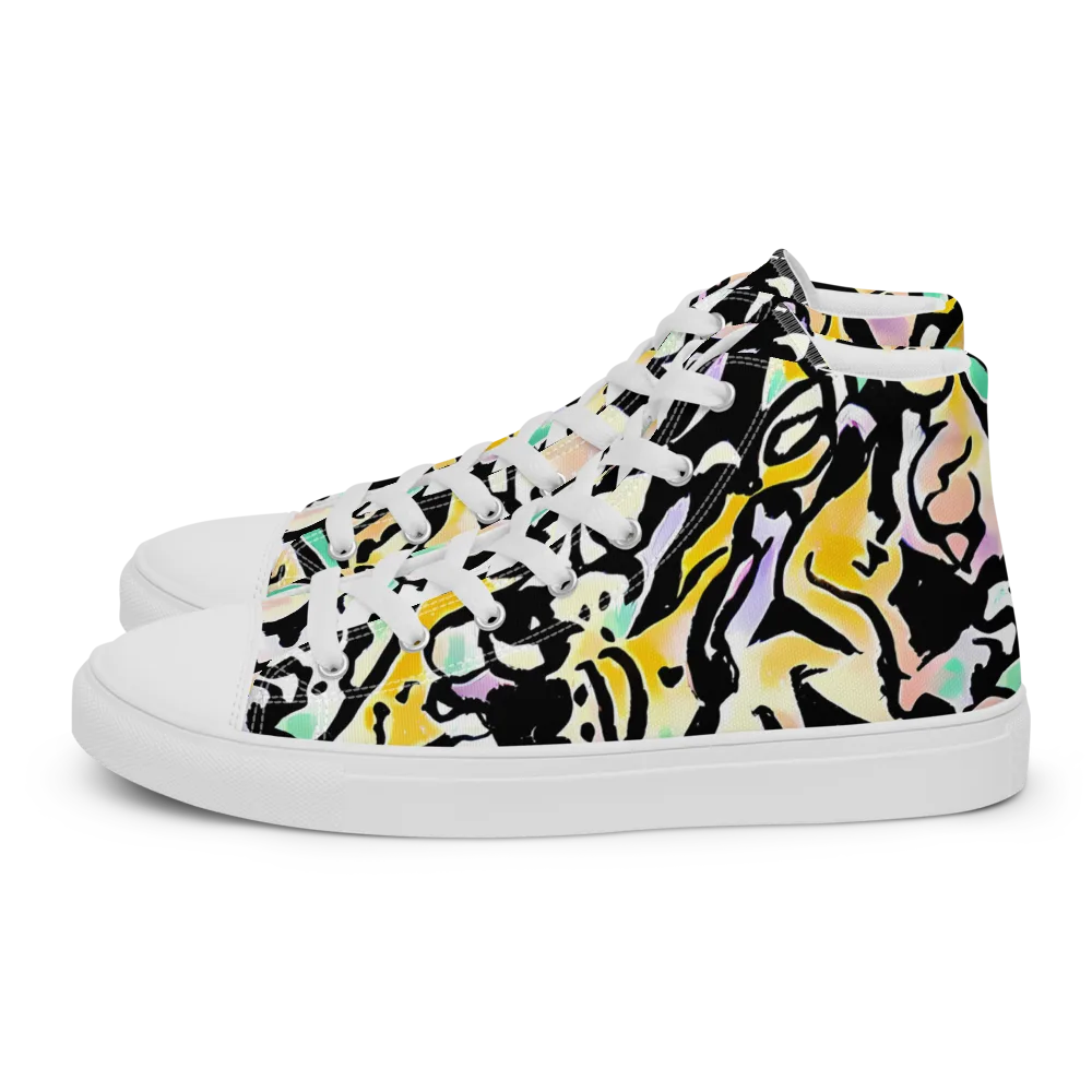 Pastel Ink Riot on Men's High Top Canvas Shoes — Left