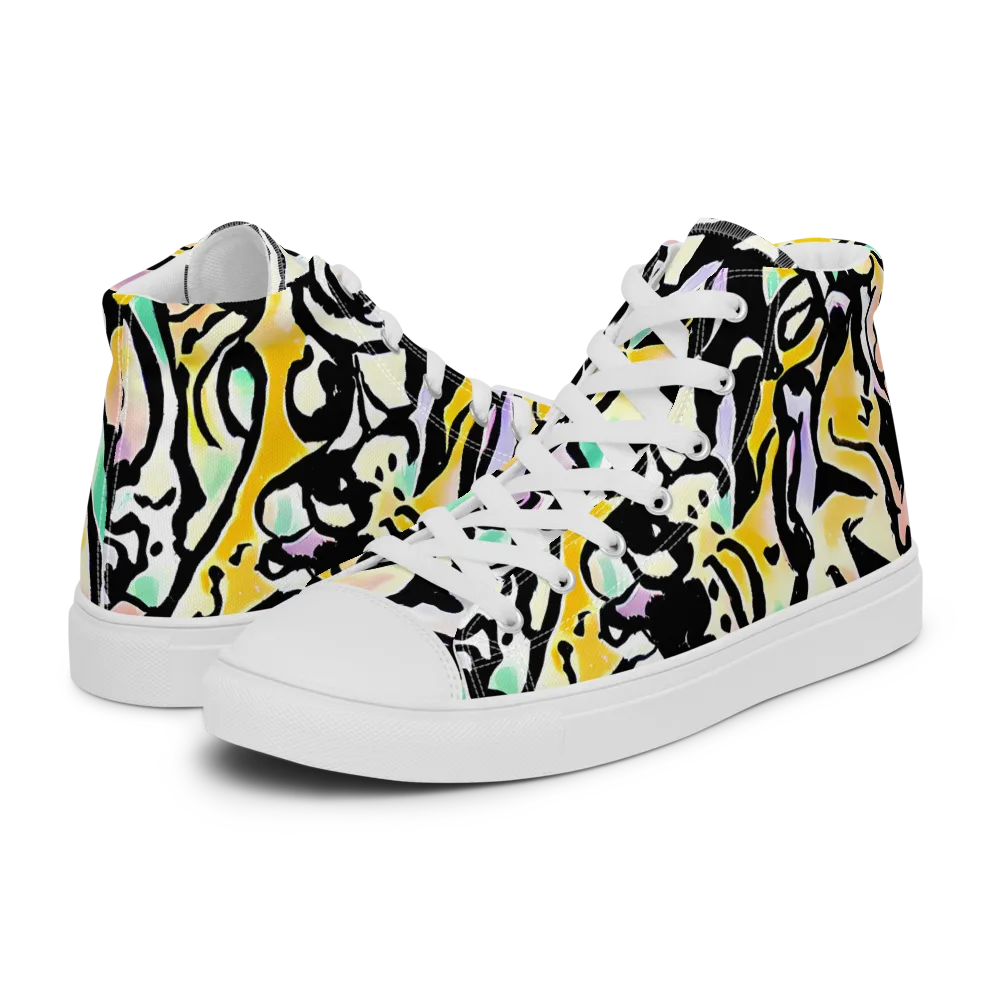 Pastel Ink Riot on Men's High Top Canvas Shoes — Left