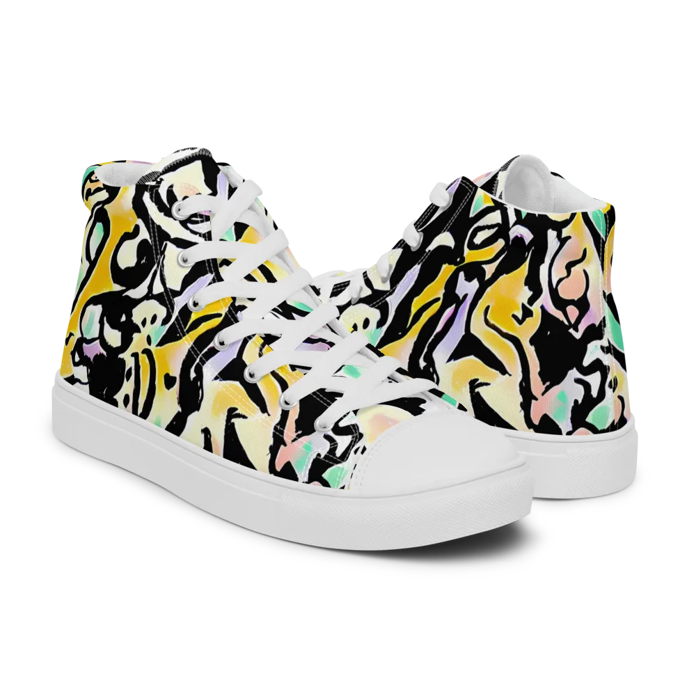 Pastel Ink Riot on Men's High Top Canvas Shoes — Right