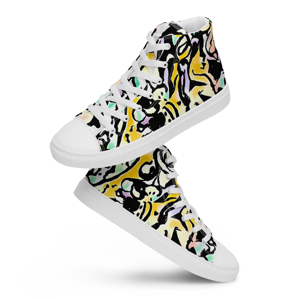 Pastel Ink Riot on Men's High Top Canvas Shoes — Front