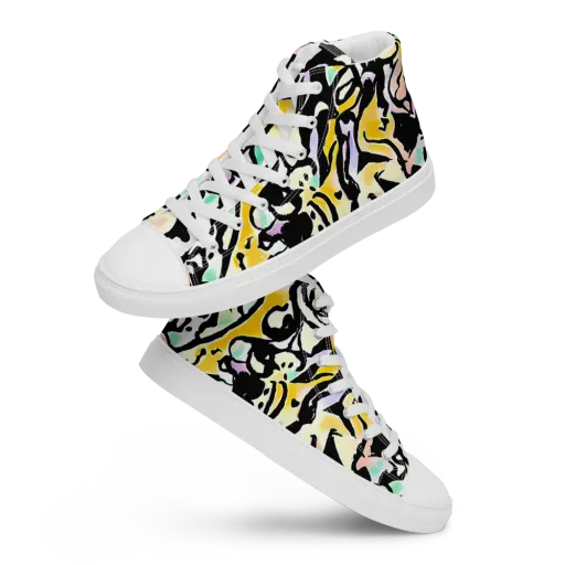 Pastel Ink Riot on a Men's High Top Canvas Shoes