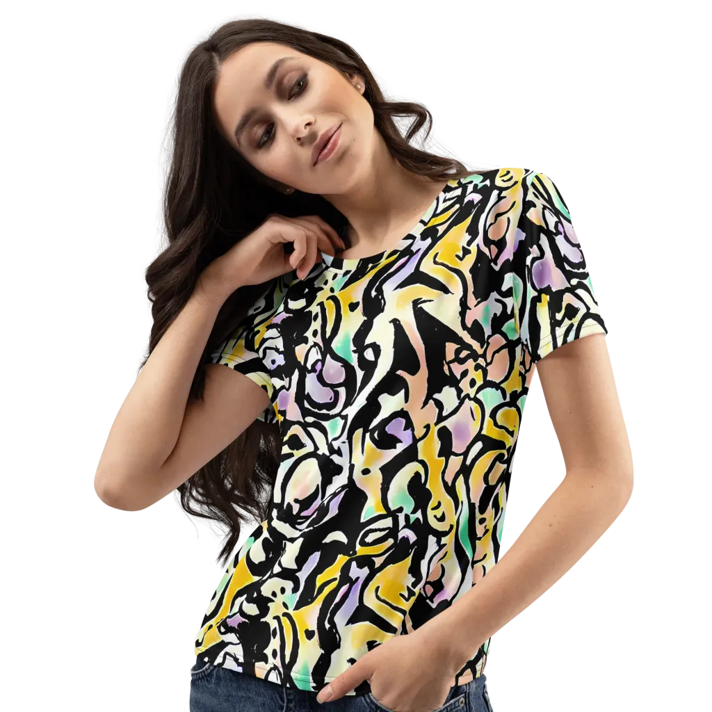 Pastel Ink Riot on Women's Crew Neck T-Shirt — Left Front