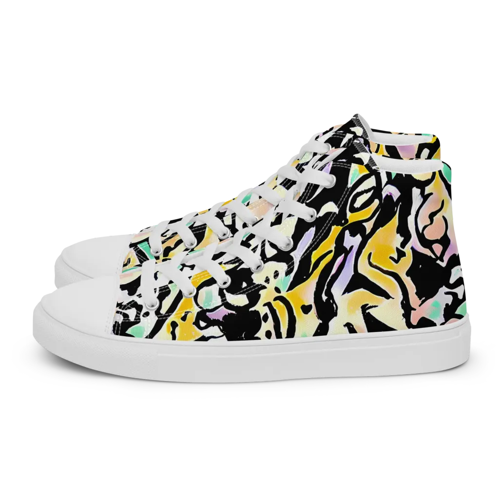 Pastel Ink Riot on Women's High Top Canvas Shoes — Left