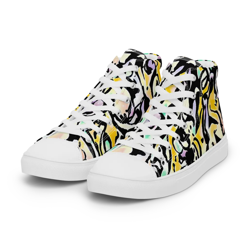 Pastel Ink Riot on Women's High Top Canvas Shoes — Left Front