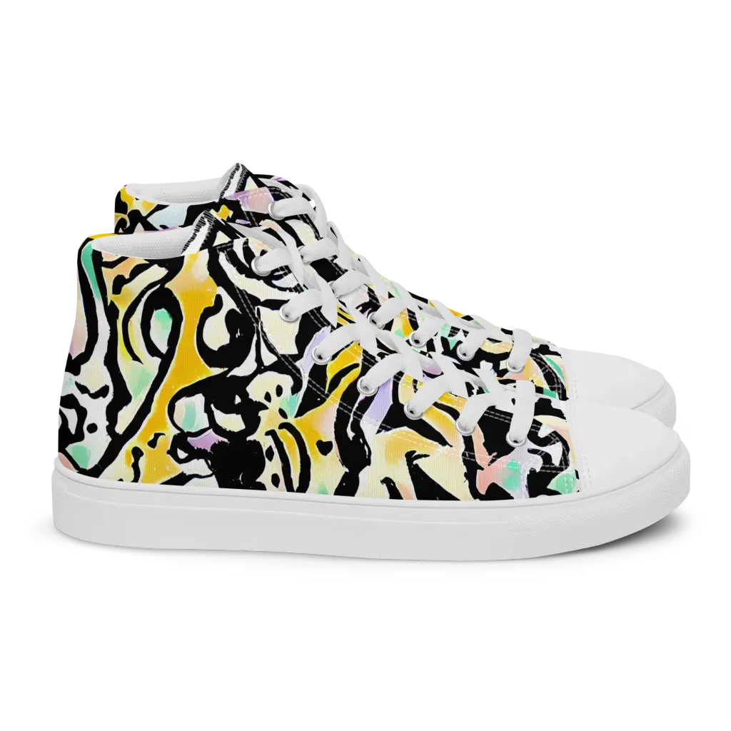 Pastel Ink Riot on Women's High Top Canvas Shoes — Right