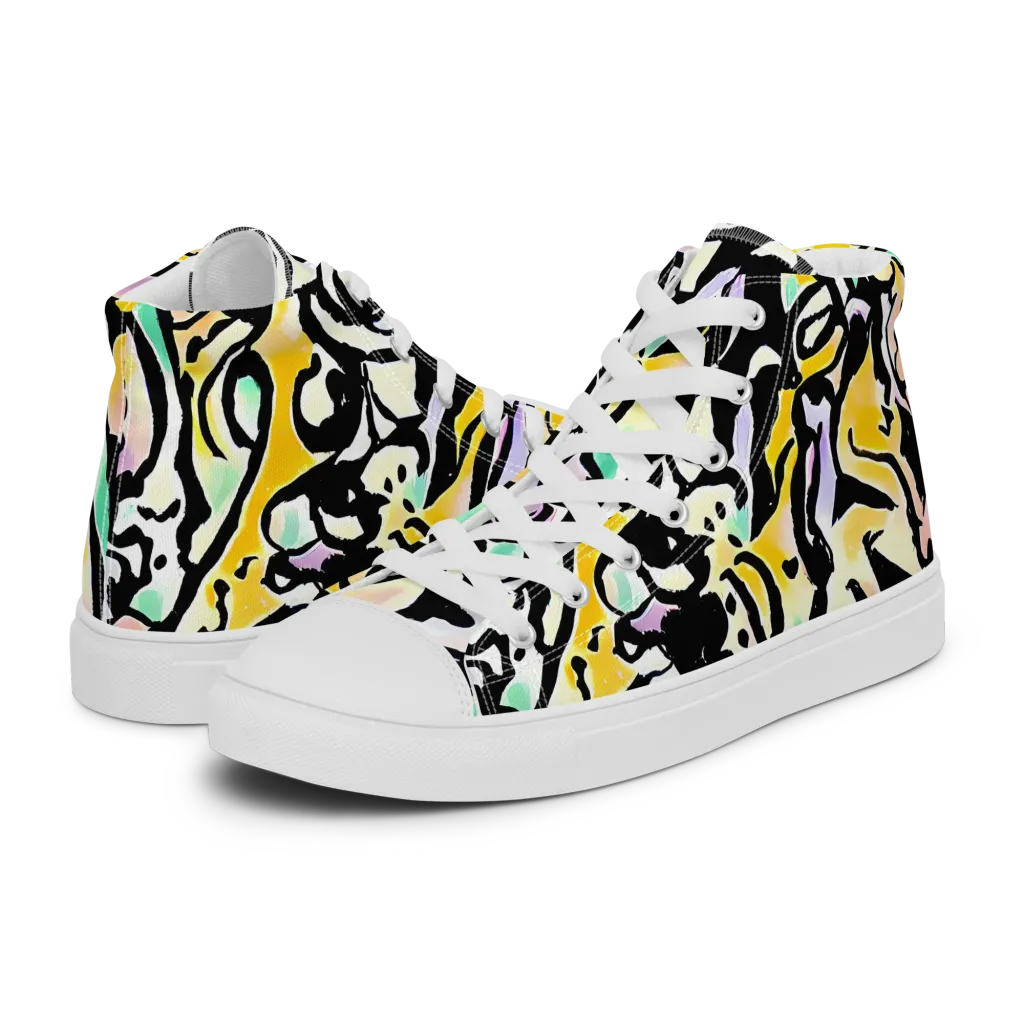 Pastel Ink Riot on Women's High Top Canvas Shoes — Left