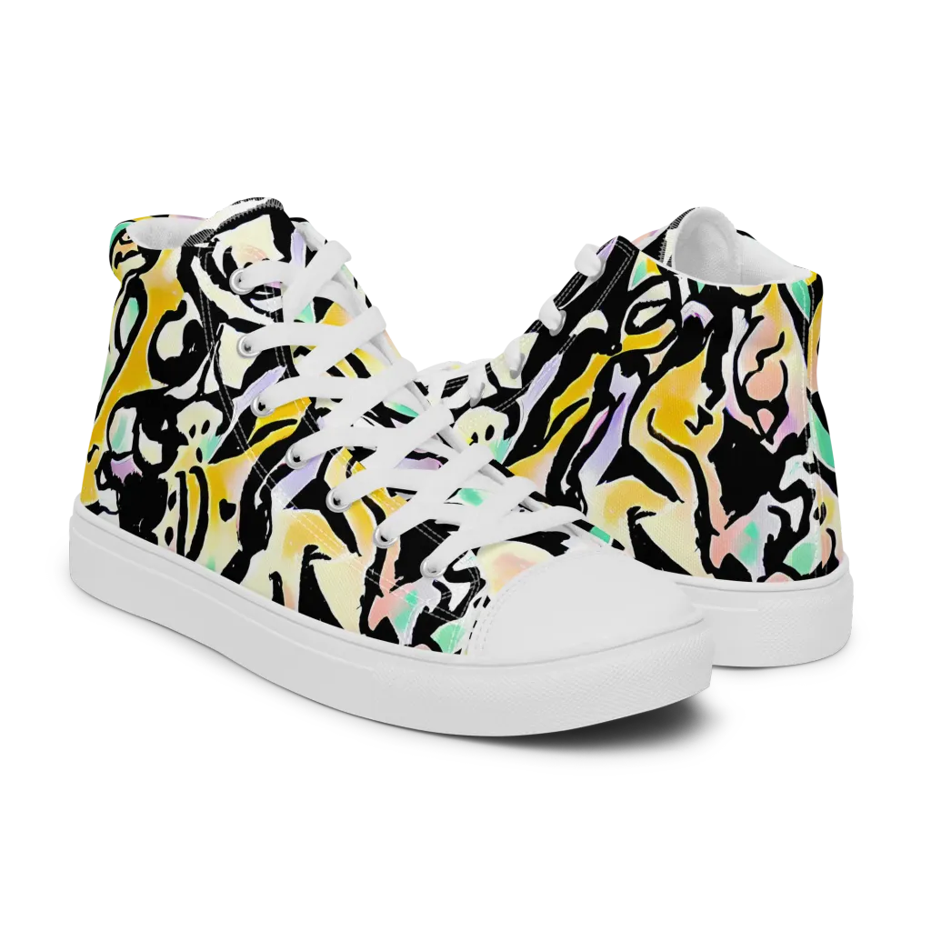 Pastel Ink Riot on Women's High Top Canvas Shoes — Right