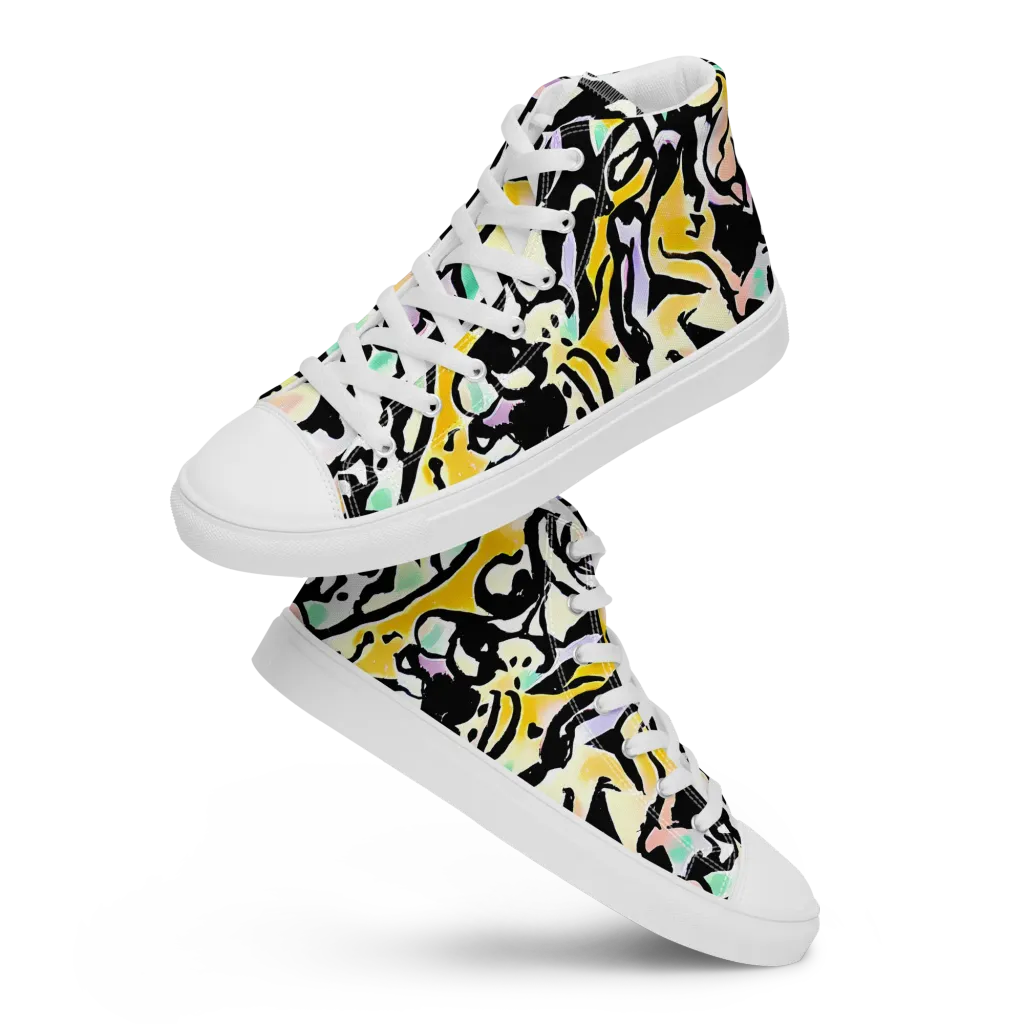 Pastel Ink Riot on Women's High Top Canvas Shoes — Front