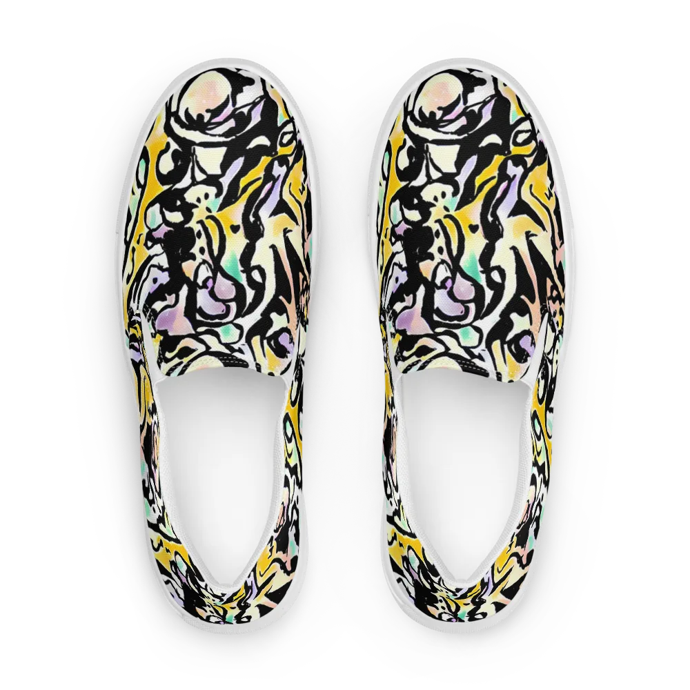 Pastel Ink Riot on Men's Slip-On Canvas Shoes — Front