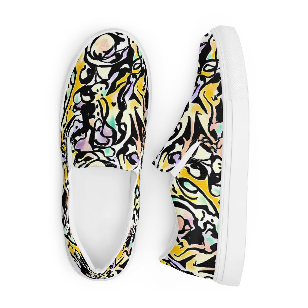 Pastel Ink Riot on Men's Slip-On Canvas Shoes — Front