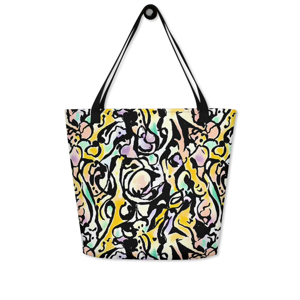 Pastel Ink Riot on Large Tote Bag W/ Pocket — Front