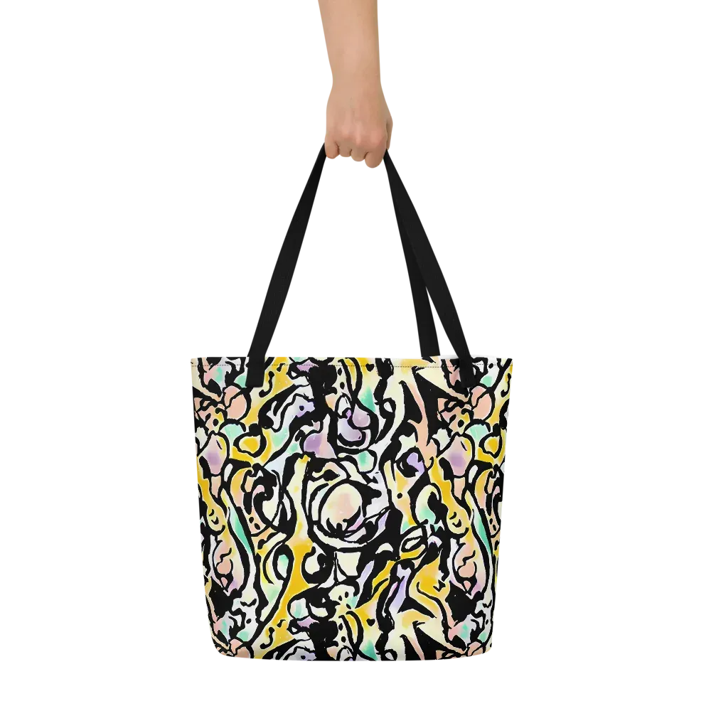 Pastel Ink Riot on Large Tote Bag W/ Pocket — Front