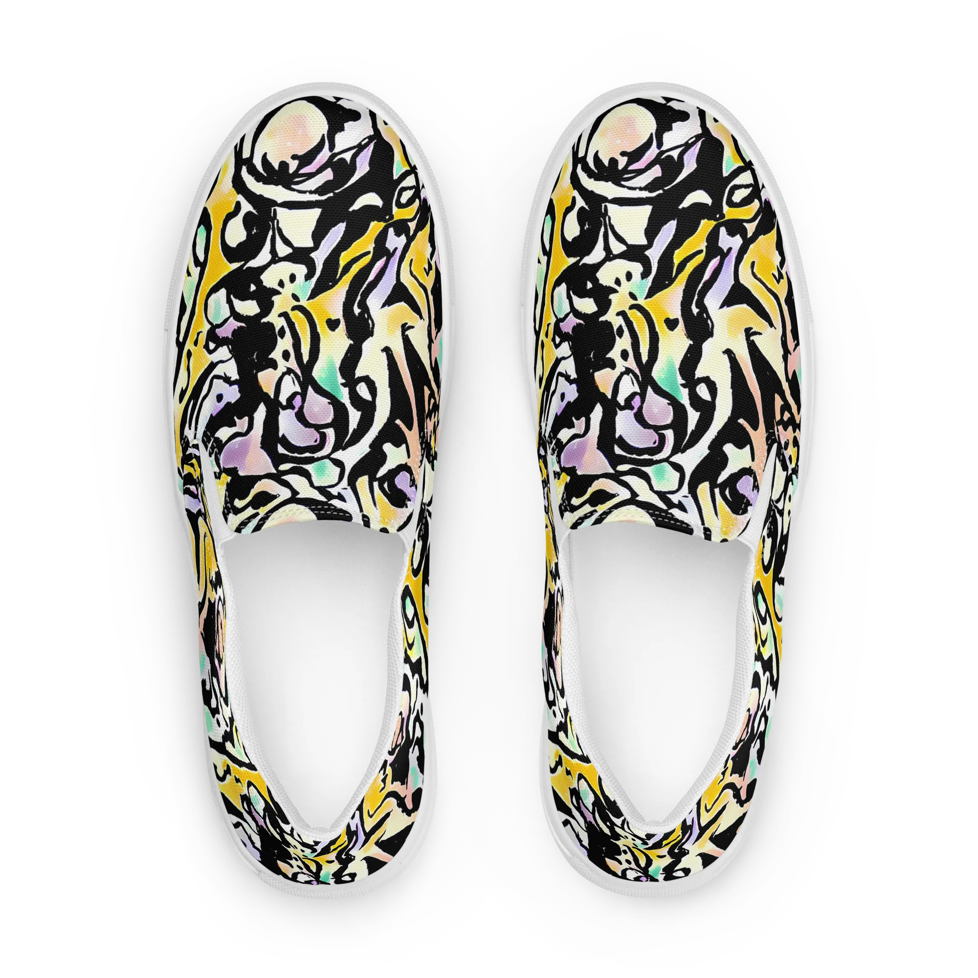 Pastel Ink Riot on Women's Slip-On Canvas Shoes — Front