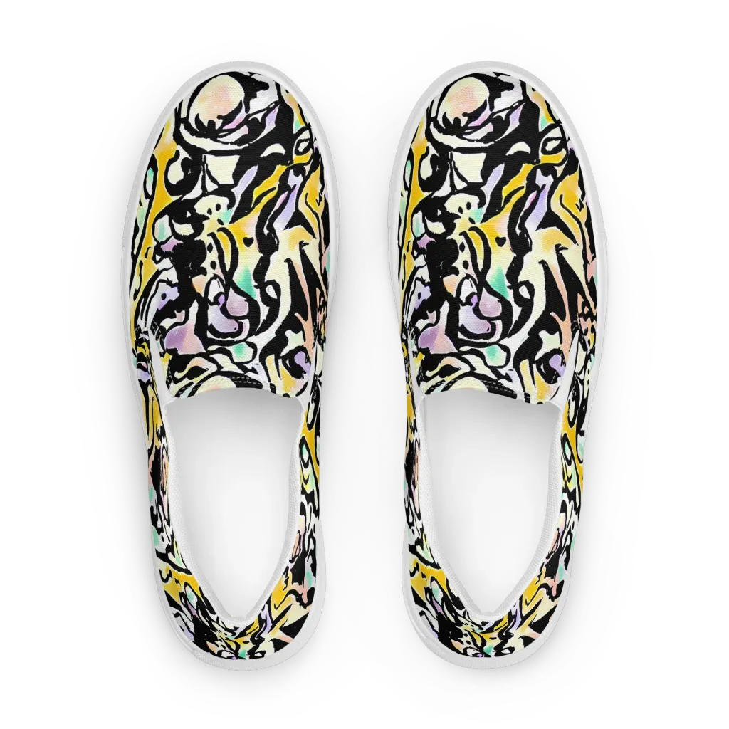 Pastel Ink Riot on Women's Slip-On Canvas Shoes — Front