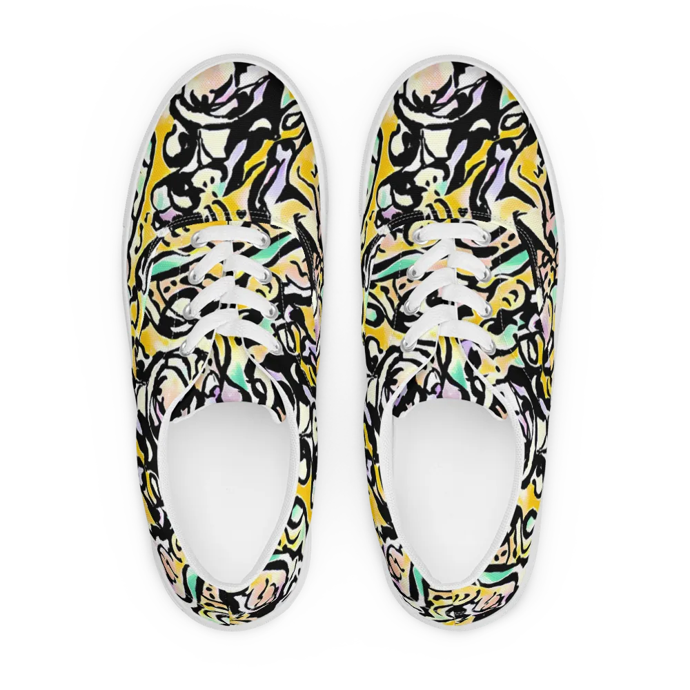 Pastel Ink Riot on Men's Lace-Up Canvas Shoes — Front