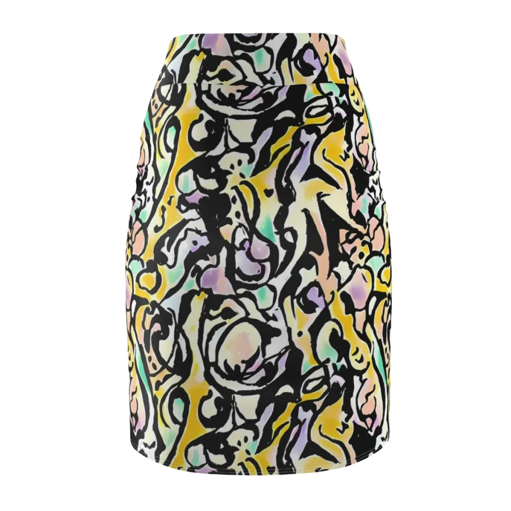 Pastel Ink Riot on Pencil Skirt — Back