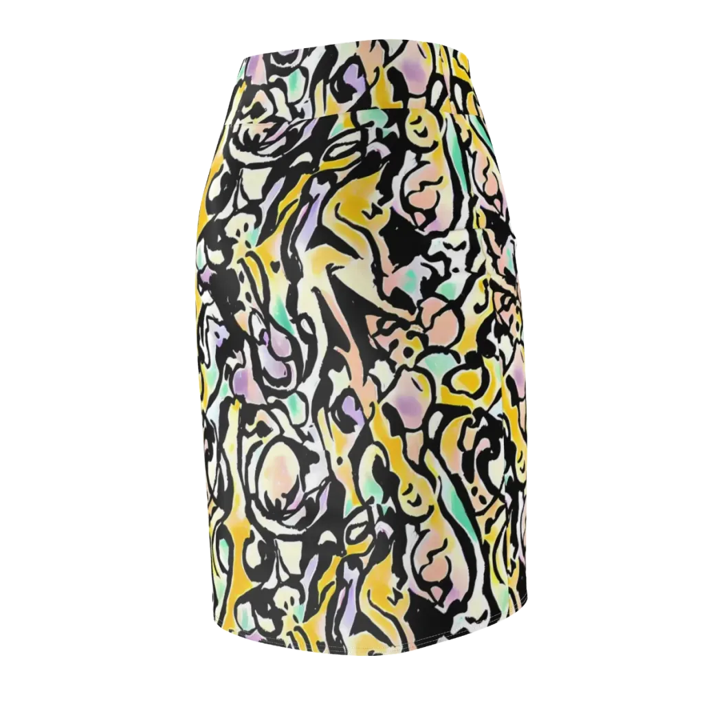 Pastel Ink Riot on Pencil Skirt — Back Side