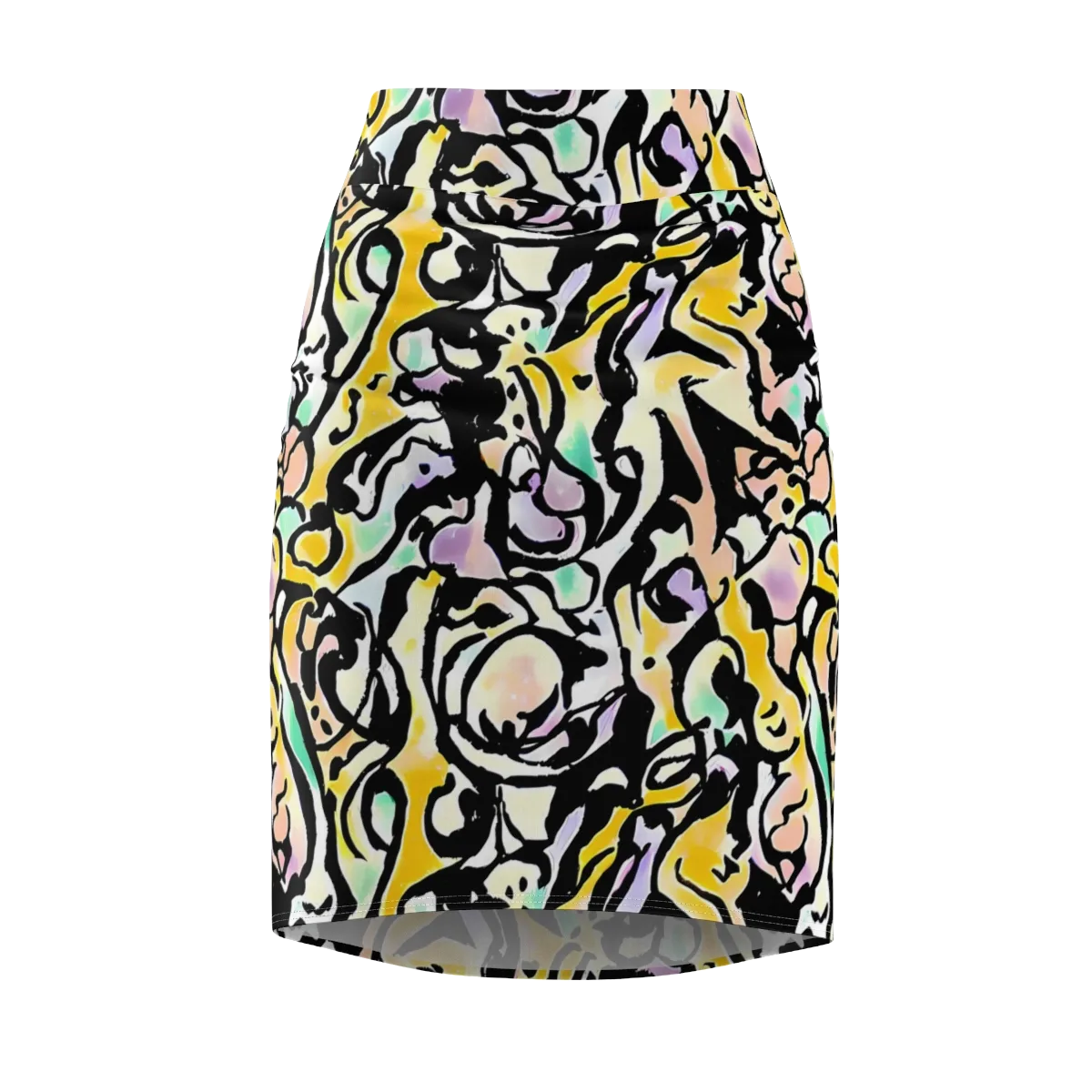 Pastel Ink Riot on Pencil Skirt — Front