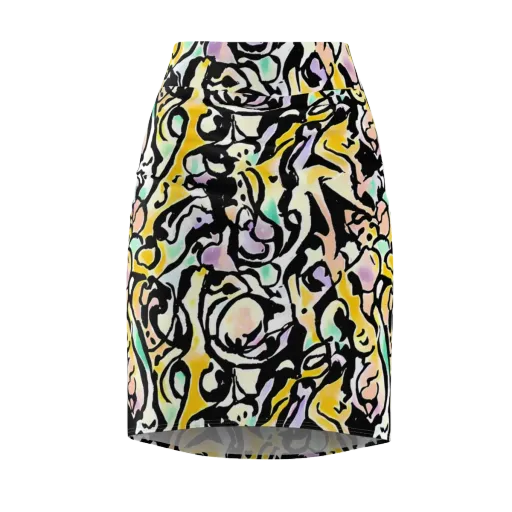 Pastel Ink Riot on a Pencil Skirt