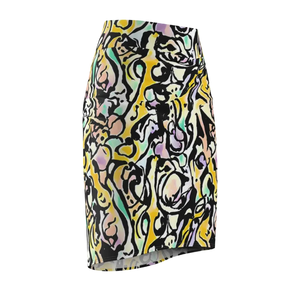 Pastel Ink Riot on Pencil Skirt — Front Side