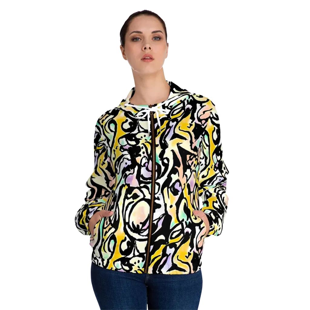 Pastel Ink Riot on Women's Full-Zip Hoodie — Front On Person