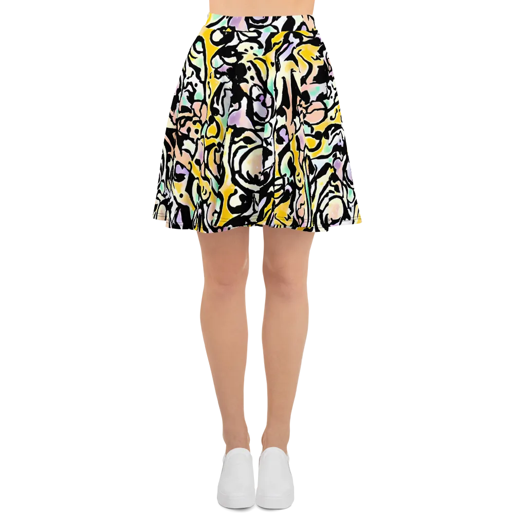 Pastel Ink Riot on Skater Skirt — Front