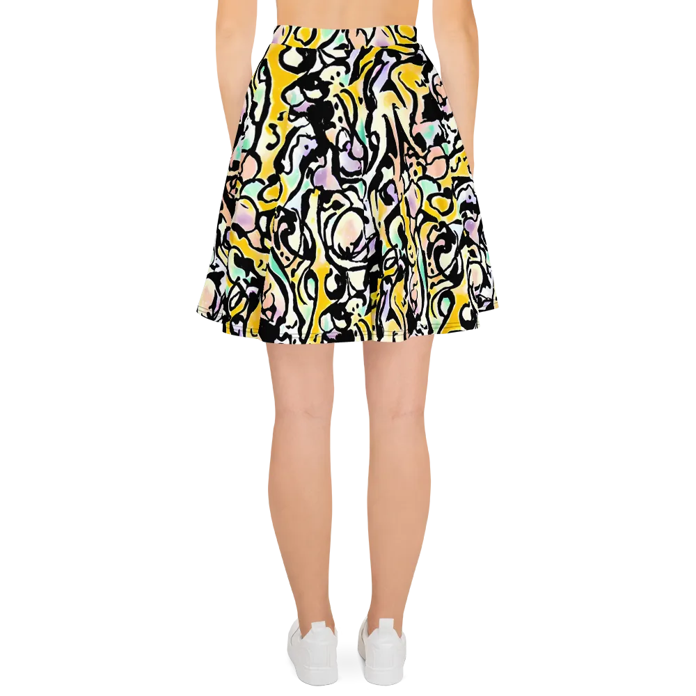 Pastel Ink Riot on Skater Skirt — Back