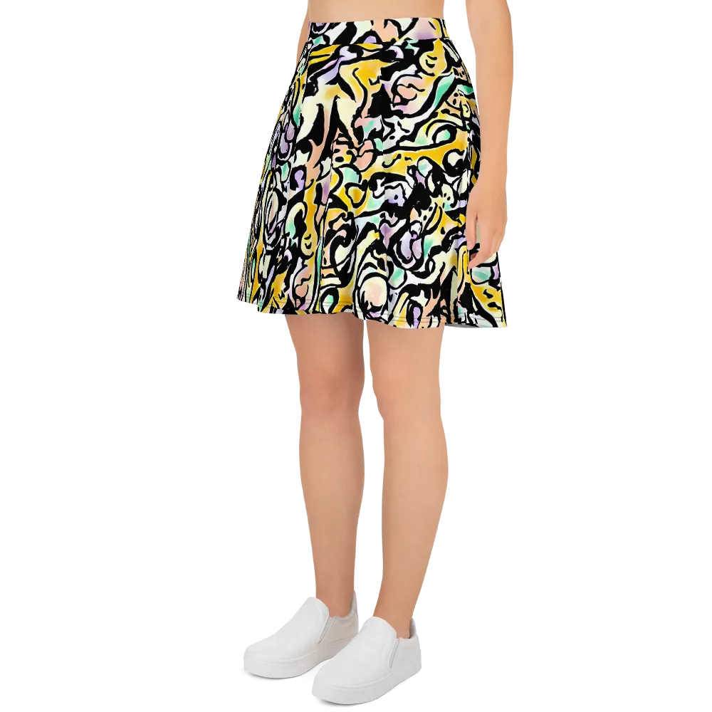 Pastel Ink Riot on Skater Skirt — Left