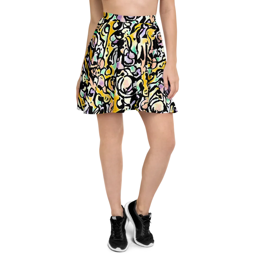 Pastel Ink Riot on Skater Skirt — Front