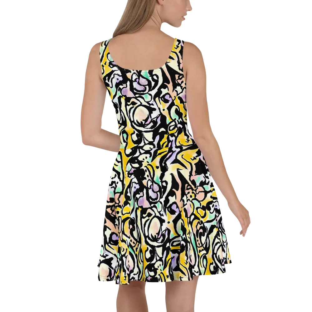 Pastel Ink Riot on Skater Dress — Back